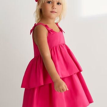 Girls Pink Bow Tiered Dress
