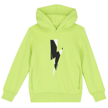 Boys Green Thunderbolt Hooded Top