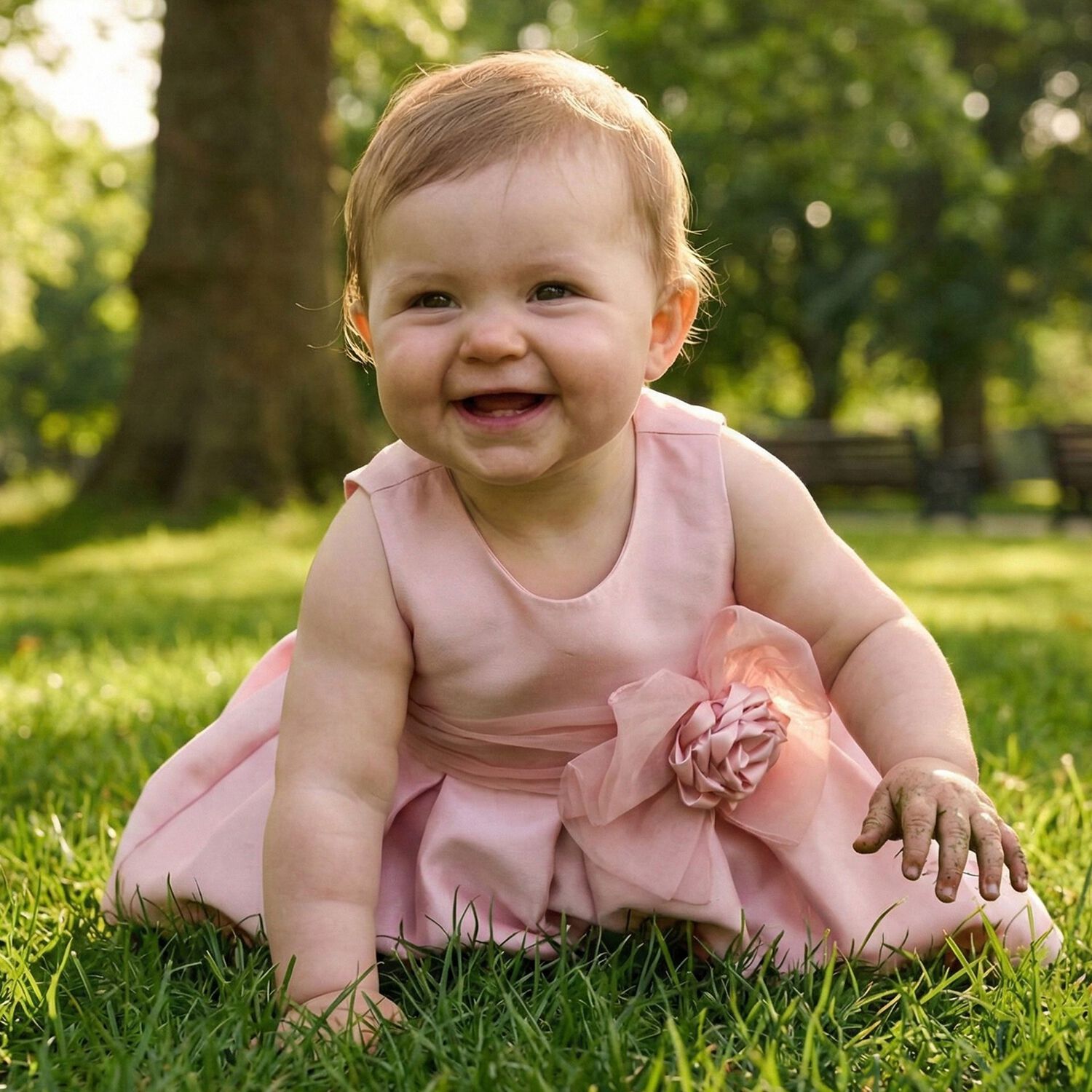 Younger Girls Pink Satin Dress, 1, hi-res