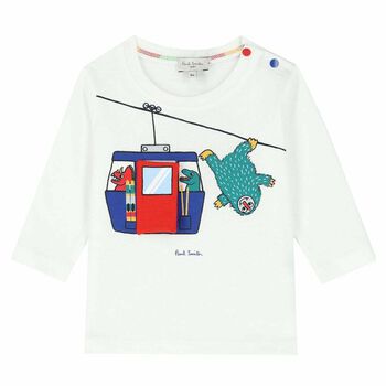 Boys White Yeti & Dino Long Sleeve Top