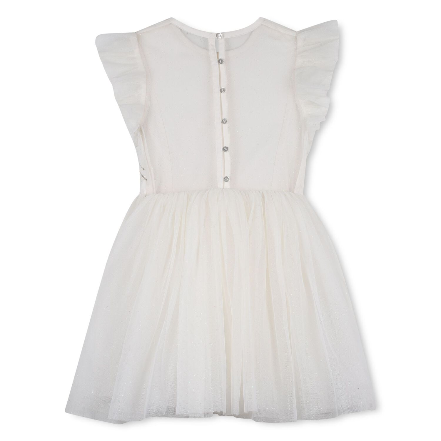 Girls White Embellished Ruffled Tulle Dress, 1, hi-res