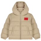 Boys Beige Logo Puffer Jacket , 2, hi-res