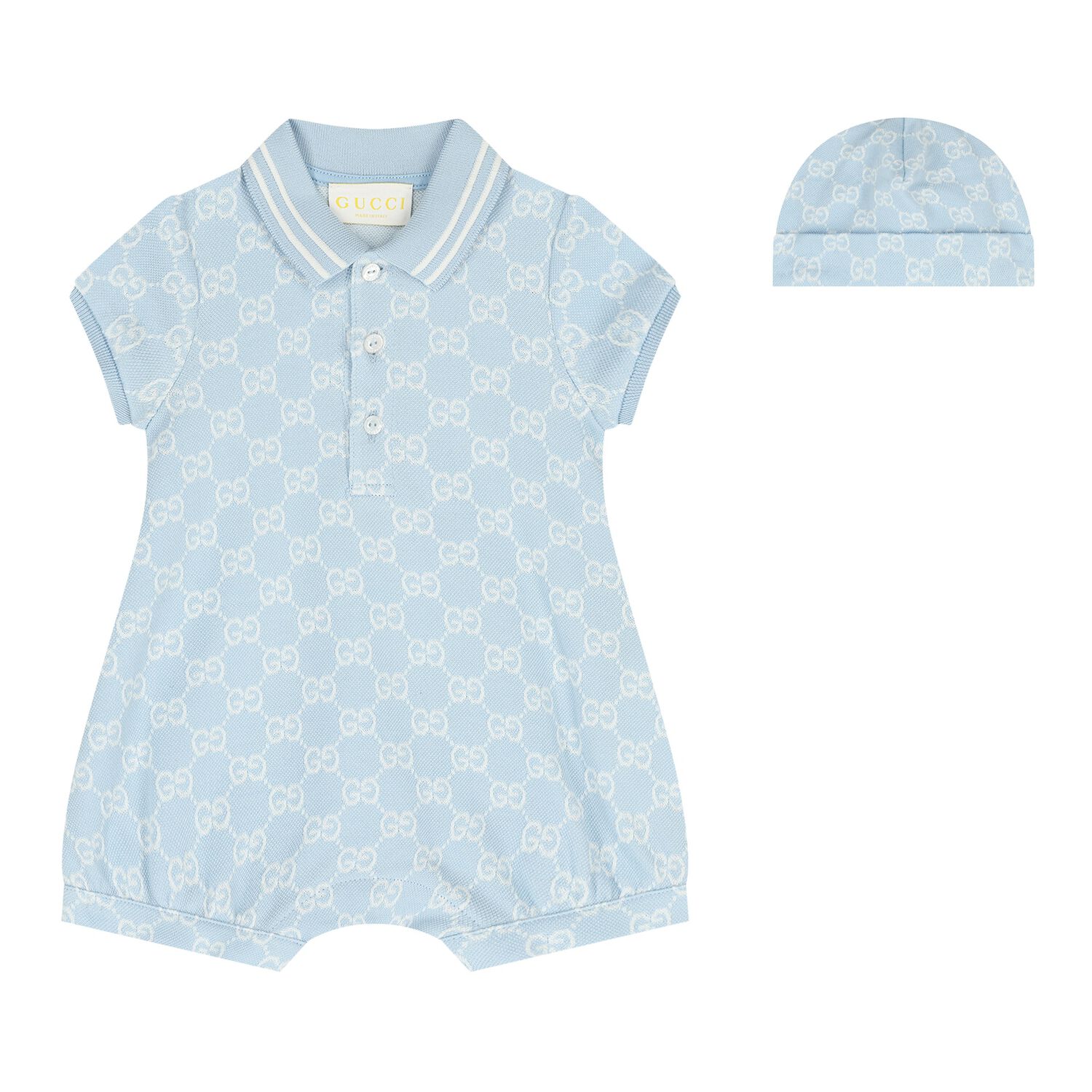 Baby Boys Blue GG Logo Romper Gift Set, 1, hi-res