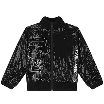 Girls Black Logo Sequin Jacket 