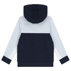 Boys Navy Blue, Blue & White Logo Hooder me d Zip Up Top, 4, hi-res