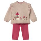 Younger Girls Beige & Pink Teddy Bear Knitted Tracksuit, 2, hi-res