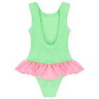 Girls Green & Pink Ruffle Crinkle Swimsuit, 3, hi-res
