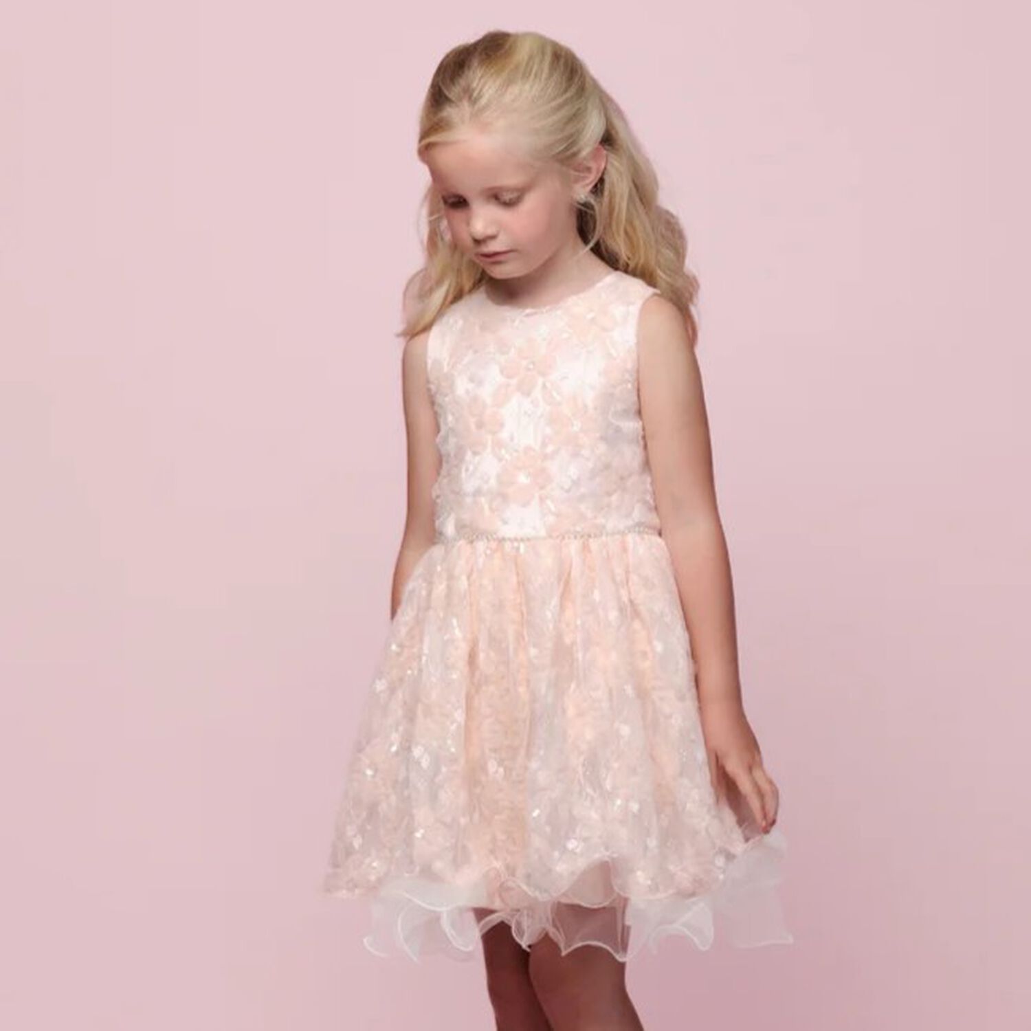 Girls Pink Flower Tulle Dress, 1, hi-res image number null