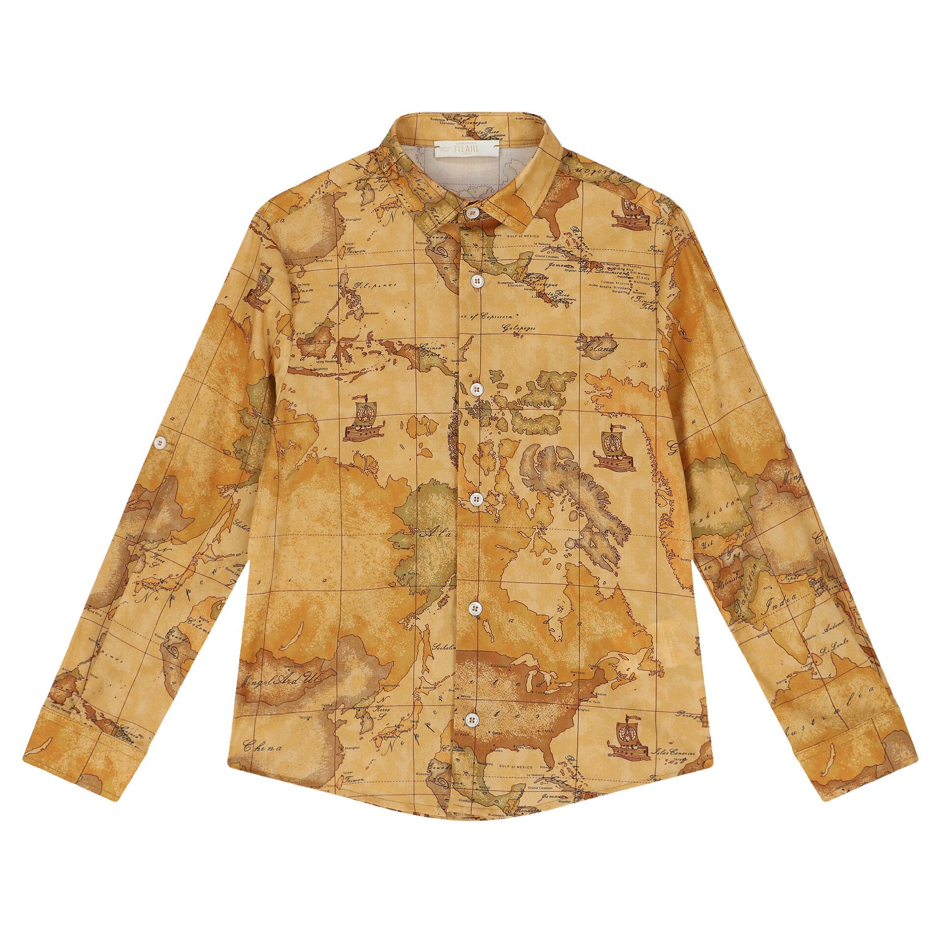 Alviero Martini Boys Beige Geo Map Shirt Junior Couture UAE