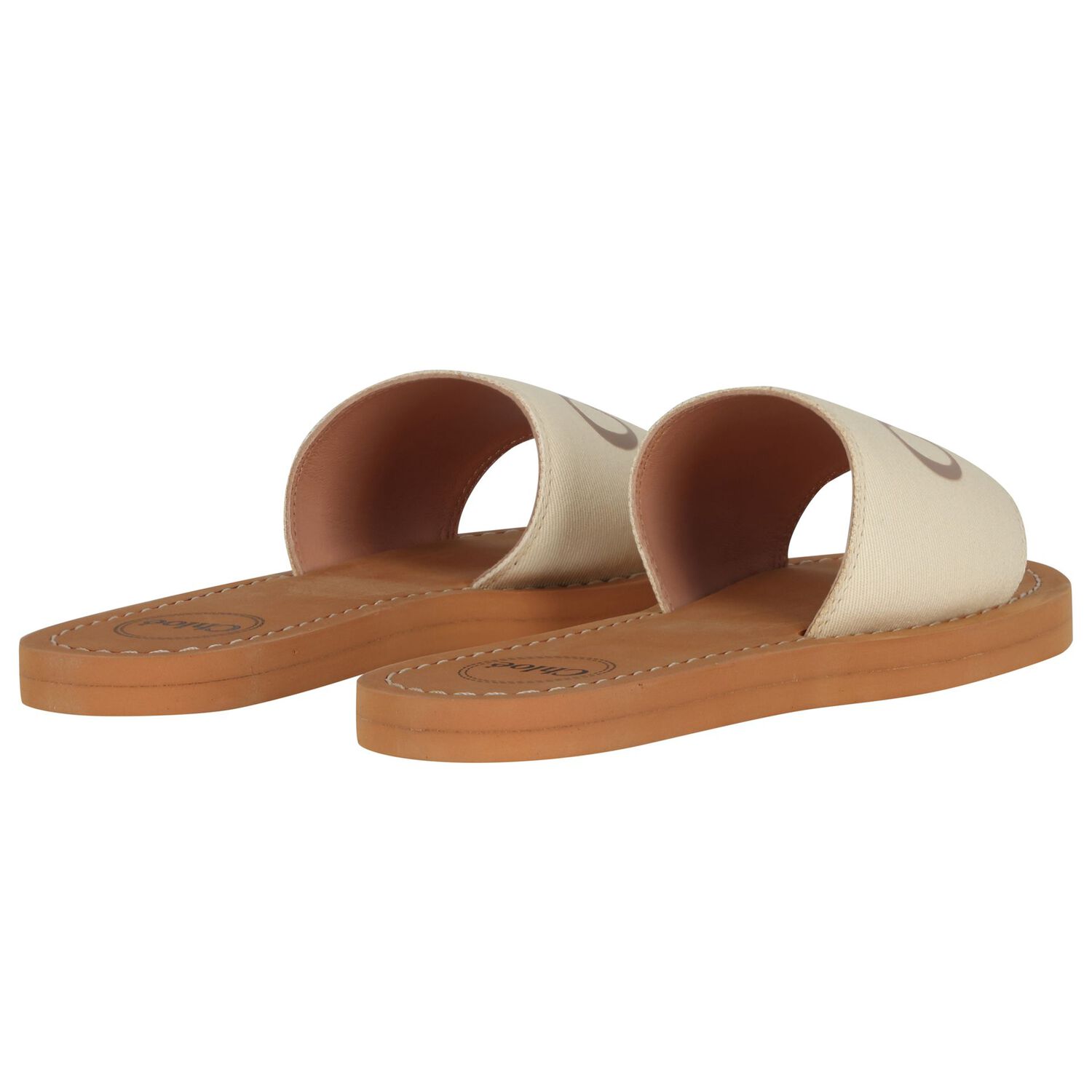 Girls Mini Me Ivory & Beige Logo Sliders, 1, hi-res