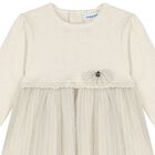 Younger Girls Ivory Pleated Tulle Dress, 2, hi-res