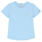 Girls Sky Blue Embroidered Logo T-Shirt, 1, hi-res