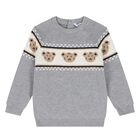 Younger Boys Grey Teddy Bear Knitted Jumper, 1, hi-res