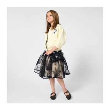 Girls Black & Beige Floral Tulle Skirt