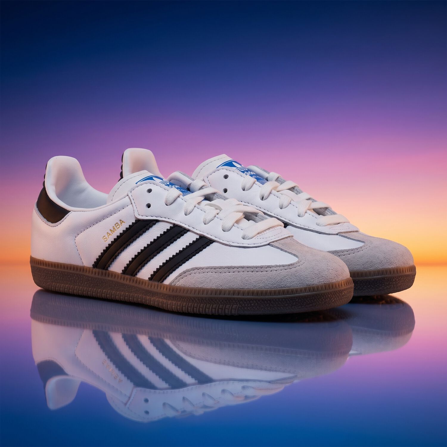 White & Black Logo Samba Trainers, 1, hi-res