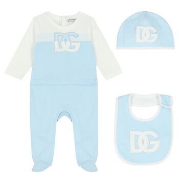 Baby Boys Blue & White Logo Babygrow Gift Set