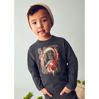 Boys Grey Headphone Long Sleeve Top