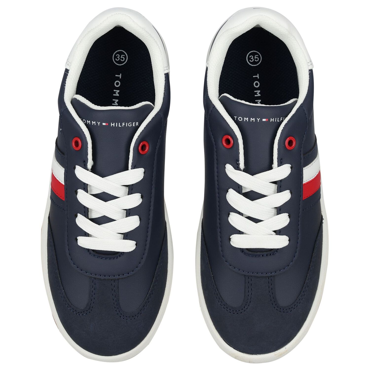 Boys Navy Blue Logo Leather Trainers, 1, hi-res