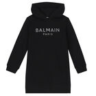 Girls Black Logo Hooded Dress, 1, hi-res