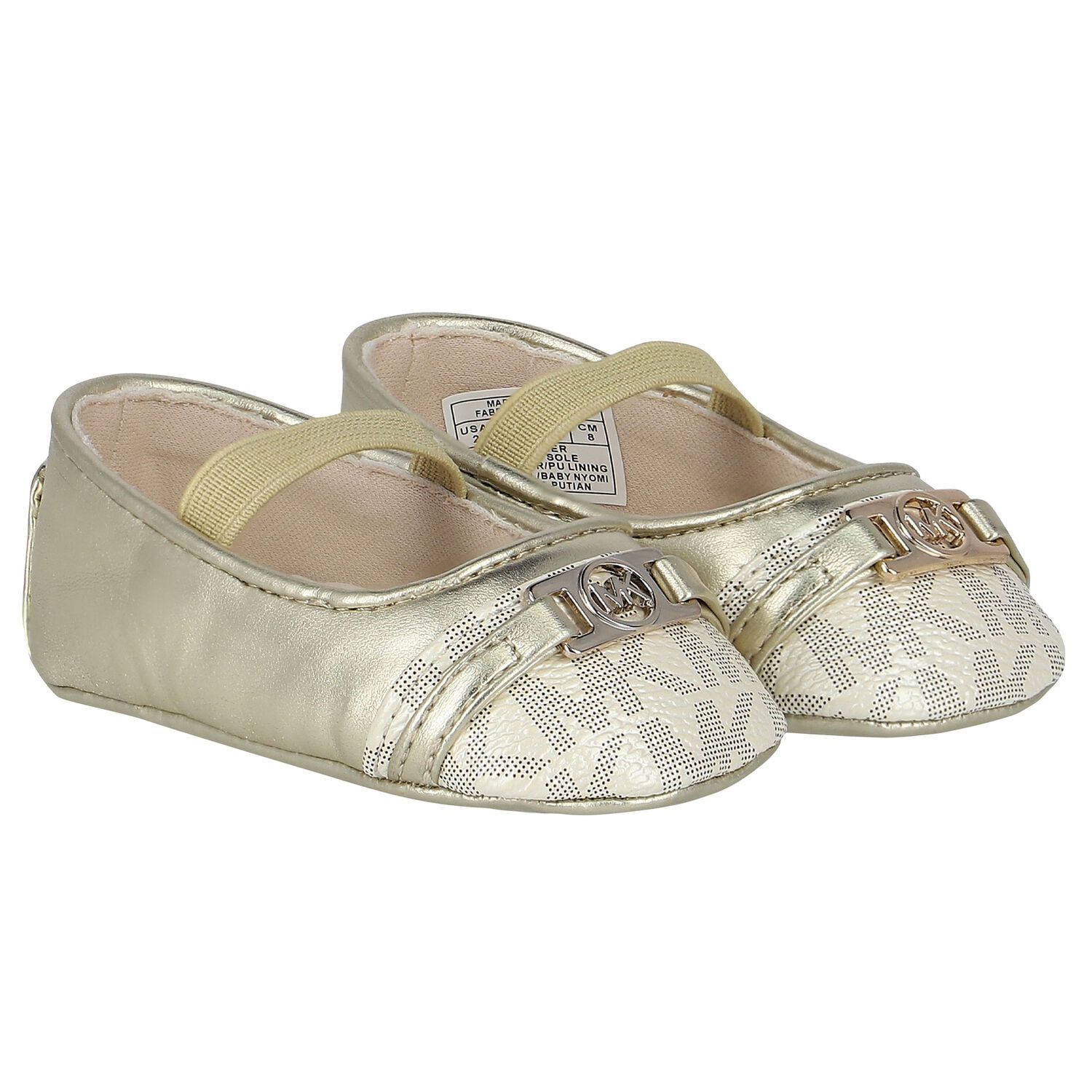 حذاء بنات ما قبل المشى بالشعار باللون الذهبي, 1, hi-res