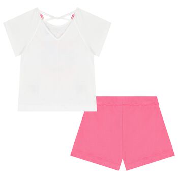 Girls White & Pink Shorts Set