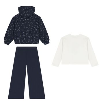 Girls White & Navy Blue Printed Tracksuit ( 3 Piece )