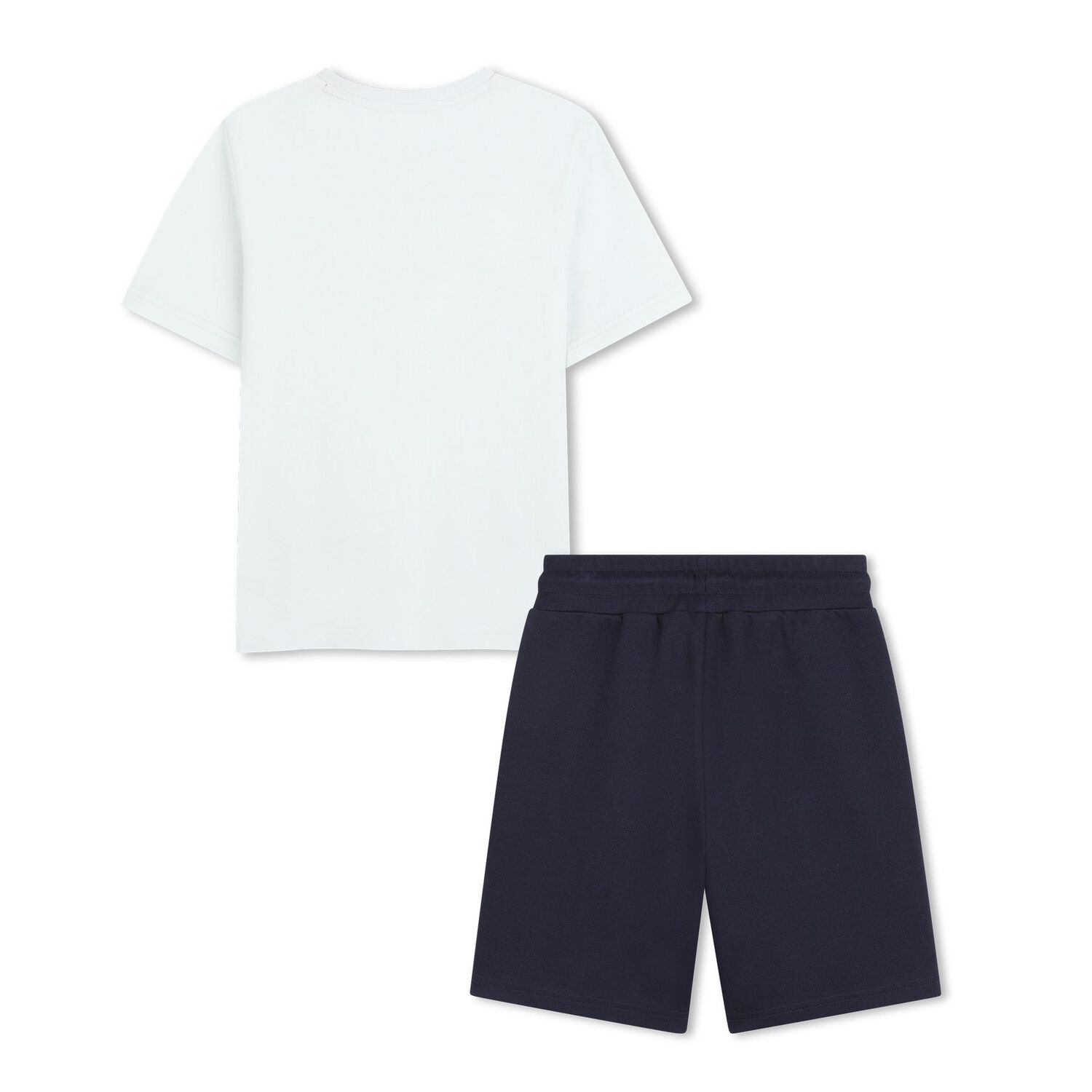 Boys Mini Me White & Navy Blue Logo Shorts Set, 1, hi-res