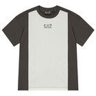 Boys Brown & Beige Cotton Logo T-Shirt, 1, hi-res