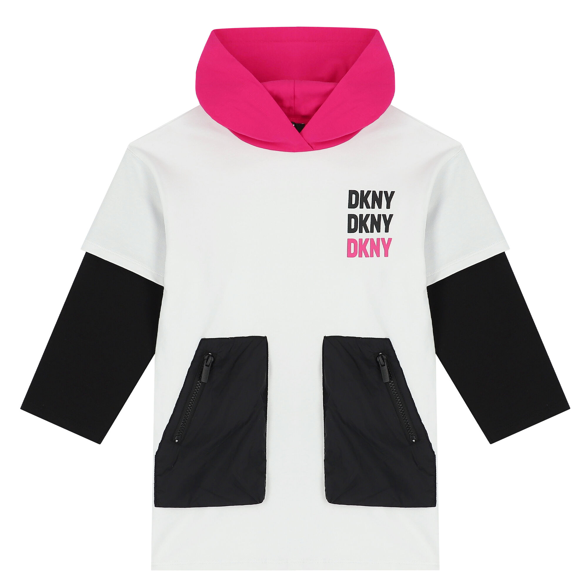 DKNY Girls White Logo Hooded Dress Junior Couture UAE