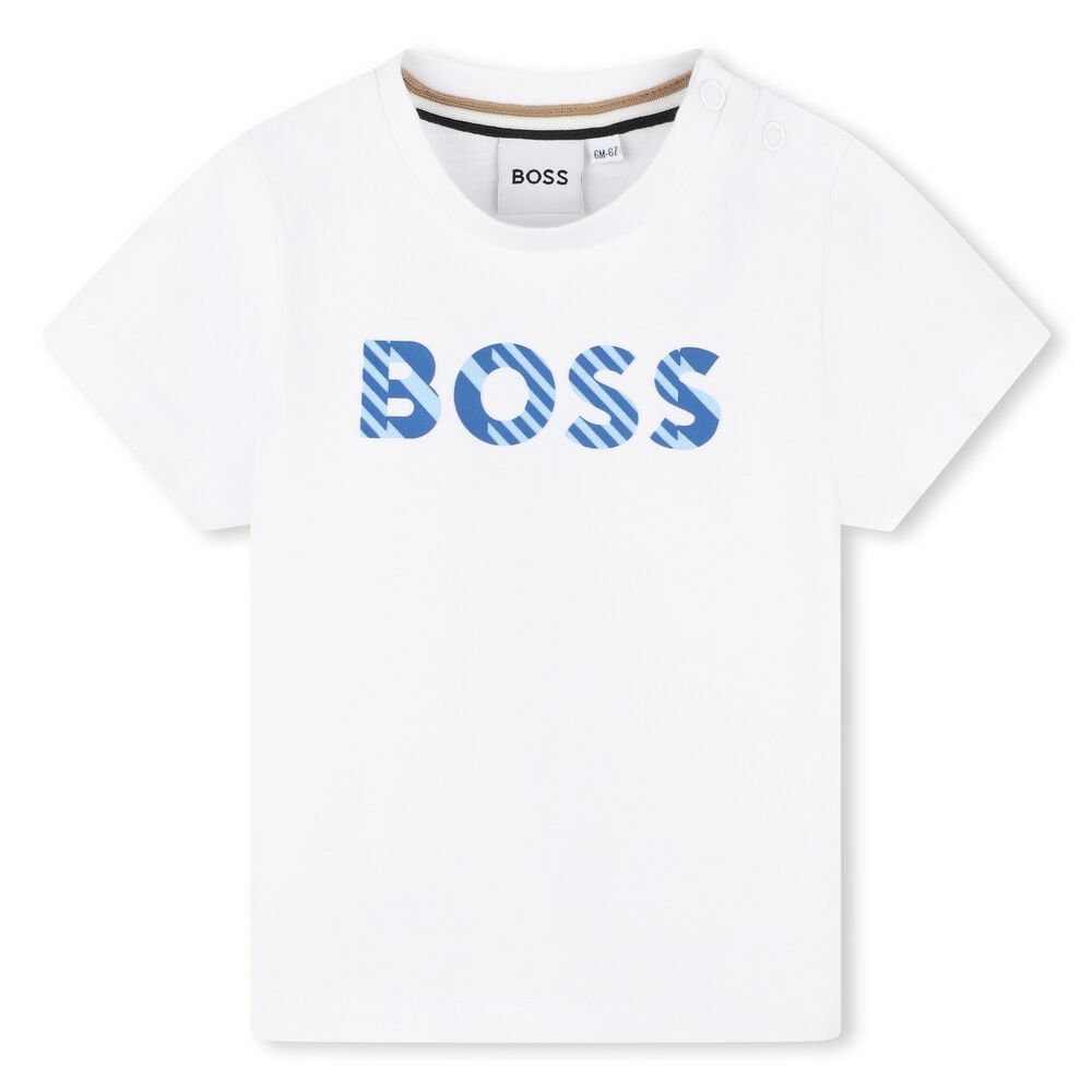 BOSS Younger Boys White Logo T-Shirt | Junior Couture UAE