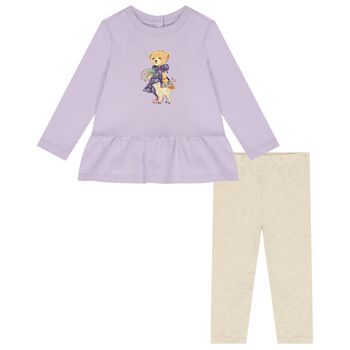 Baby Girls Purple & Ivory Logo Leggings Set