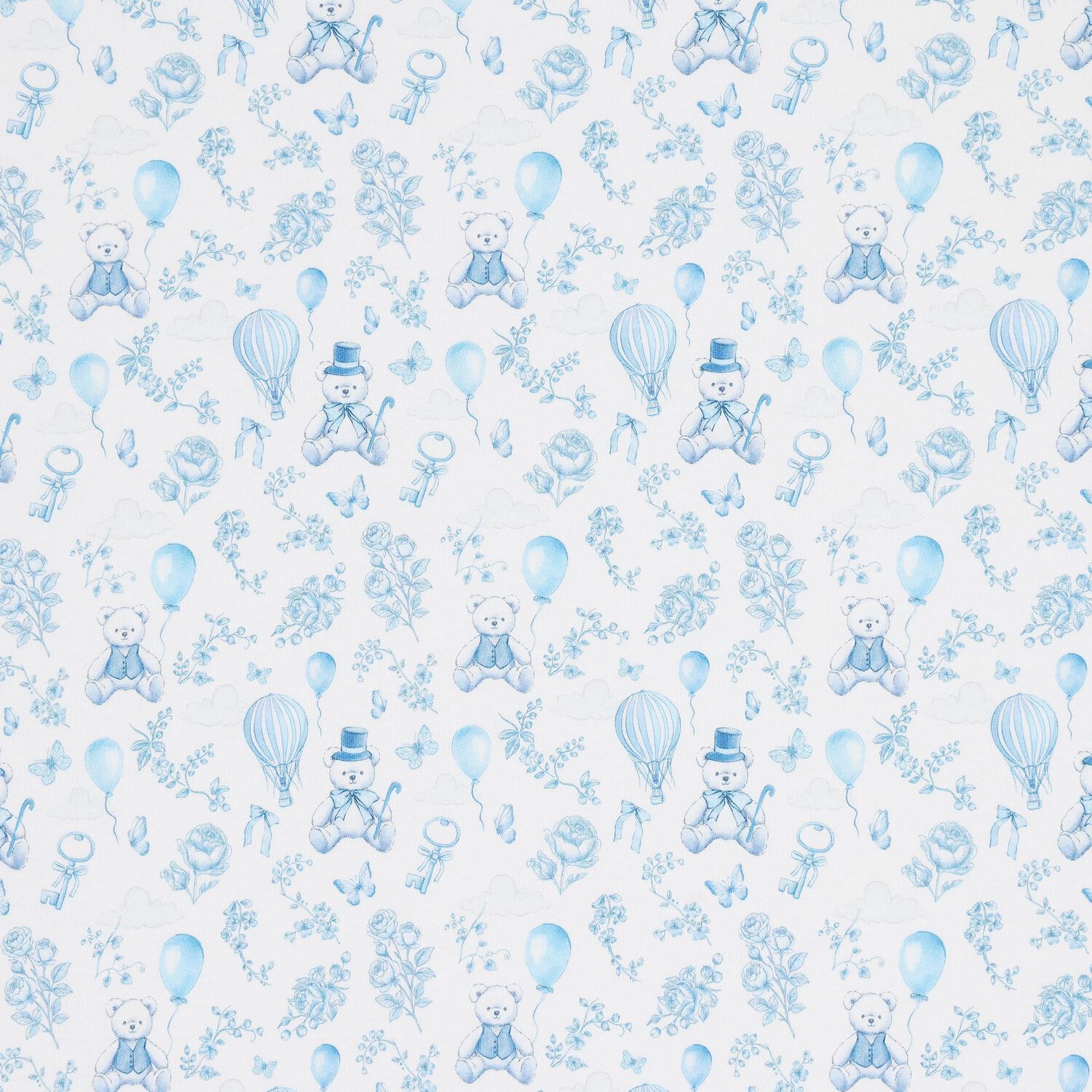 Baby Boys White & Blue Toile de Jouy Blanket, 1, hi-res image number null