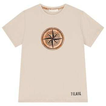 Boys Beige Compass Geo Map T-Shirt