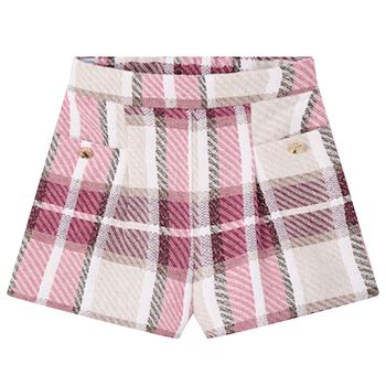 Girls Ivory & Pink Check Shorts