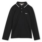 قميص بولو باللون الاسود للأولاد بالشعار , 1, hi-res