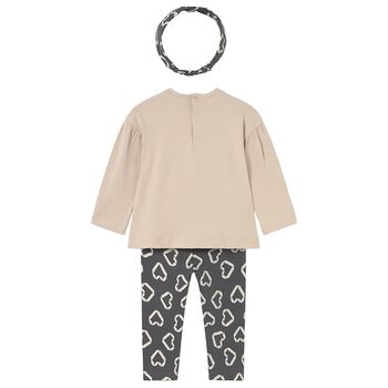 Younger Girls Beige & Grey Floral Leggings Set