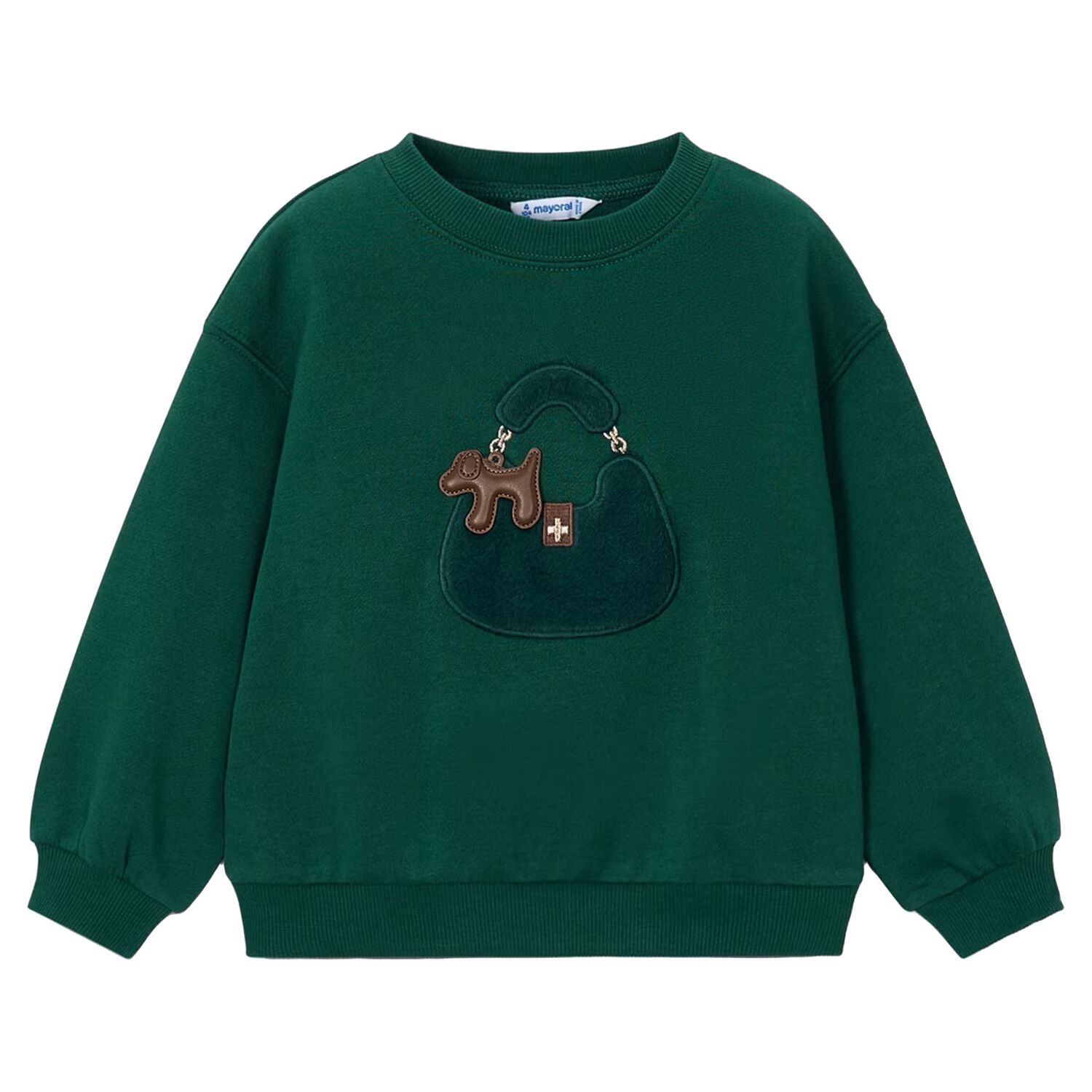 Girls Green Handbag Motif Sweatshirt, 1, hi-res