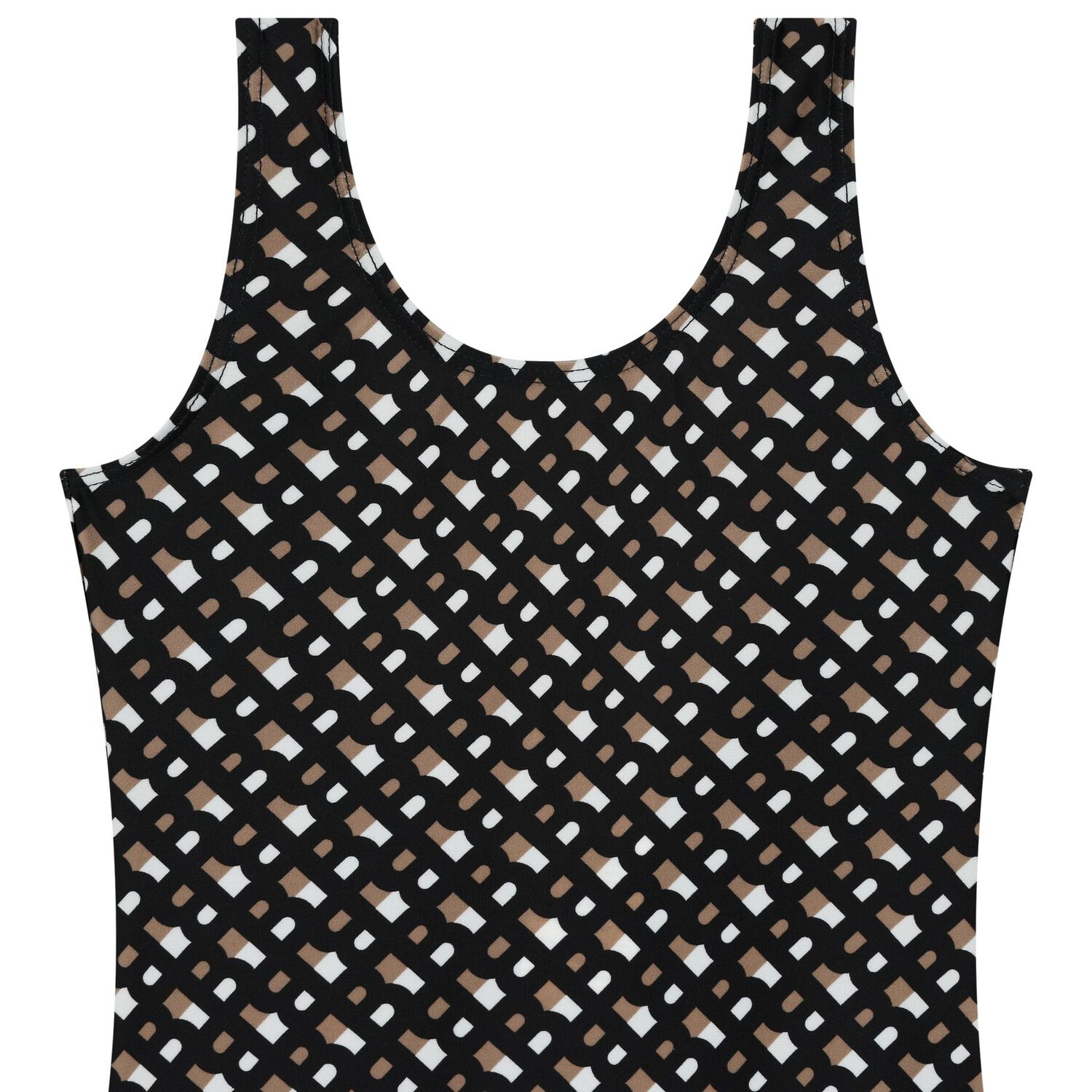 Girls Black, Beige & White Logo Swimsuit, 1, hi-res