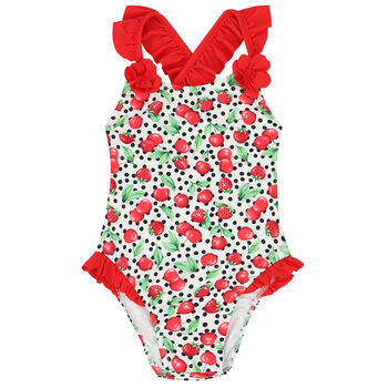 Younger Girls White & Red Swimsuit