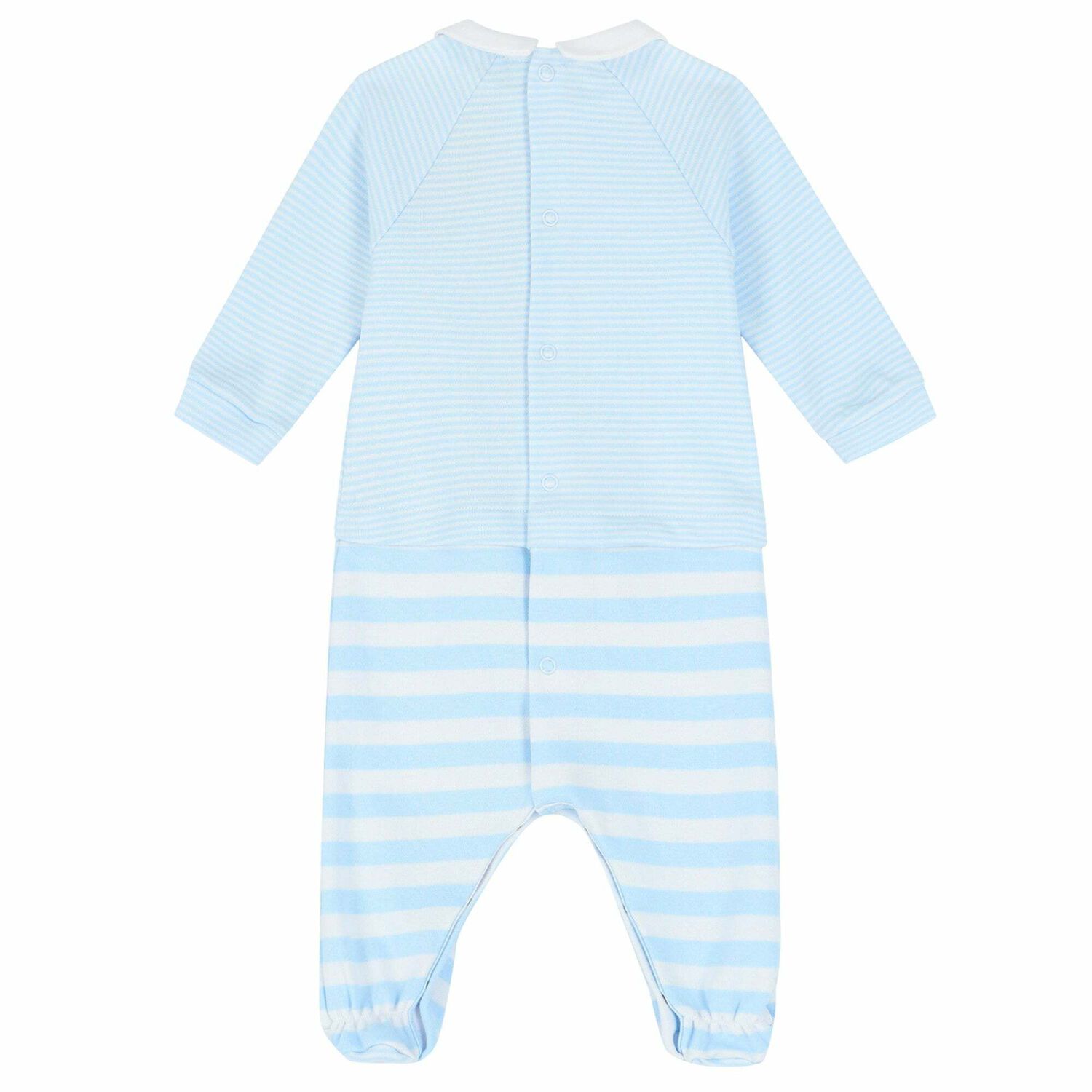 Baby Boys Blue & White Striped Babygrow, 1, hi-res