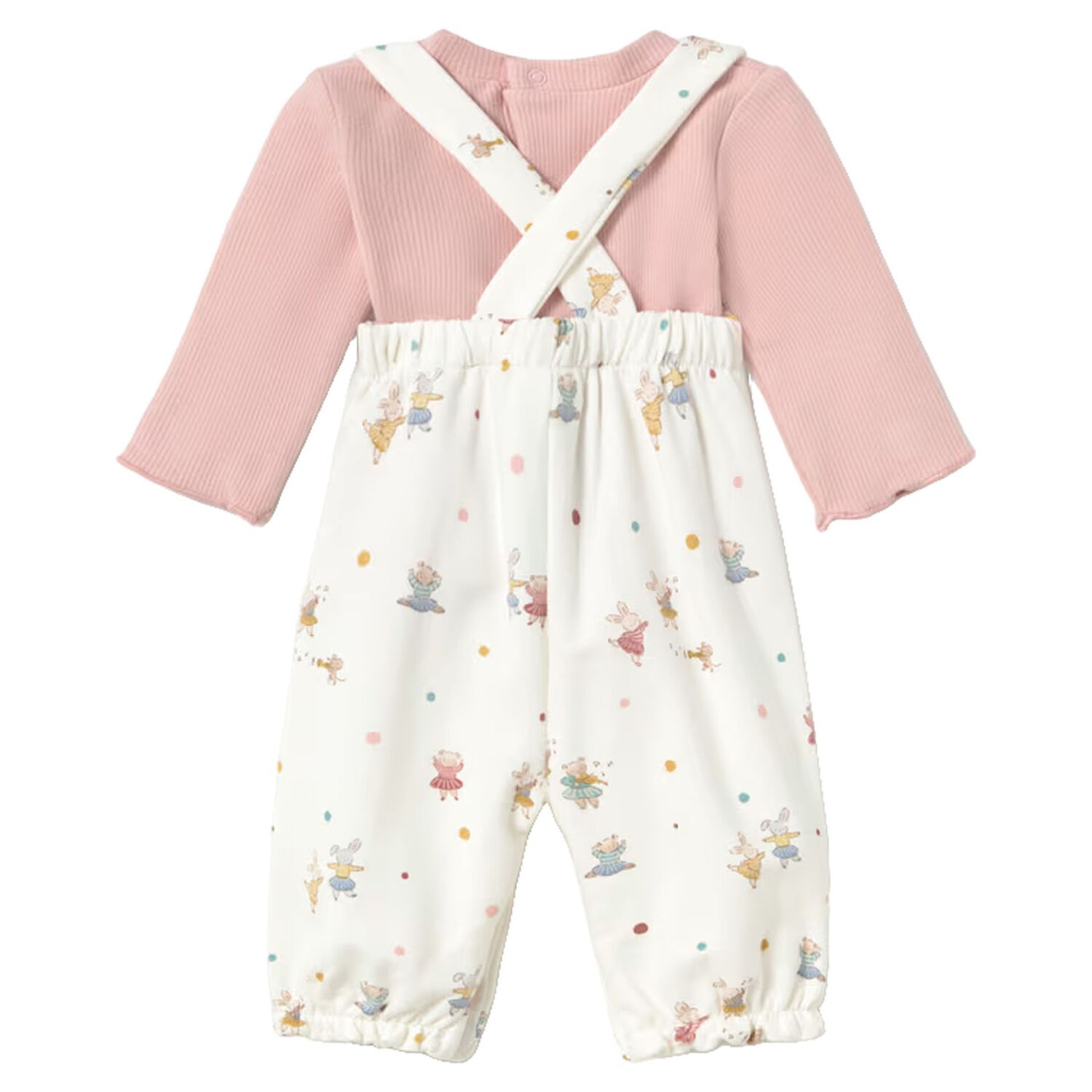Baby Girls Pink & Ivory Dungaree Set, 1, hi-res