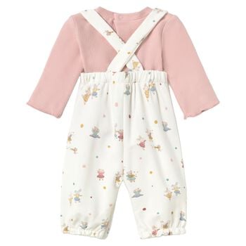 Baby Girls Pink & Ivory Dungaree Set
