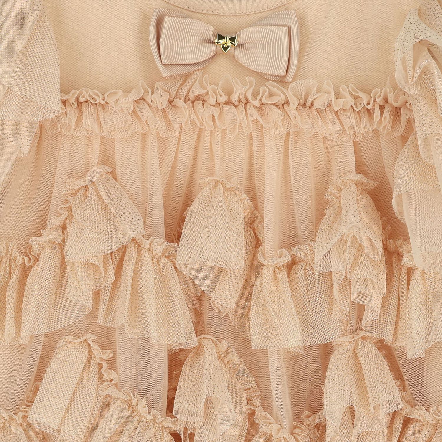 Baby Girls Beige Sequin Tulle Dress, 1, hi-res