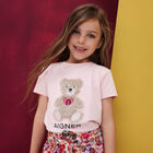 Girls Pink Teddy Bear Logo T-Shirt, 2, hi-res