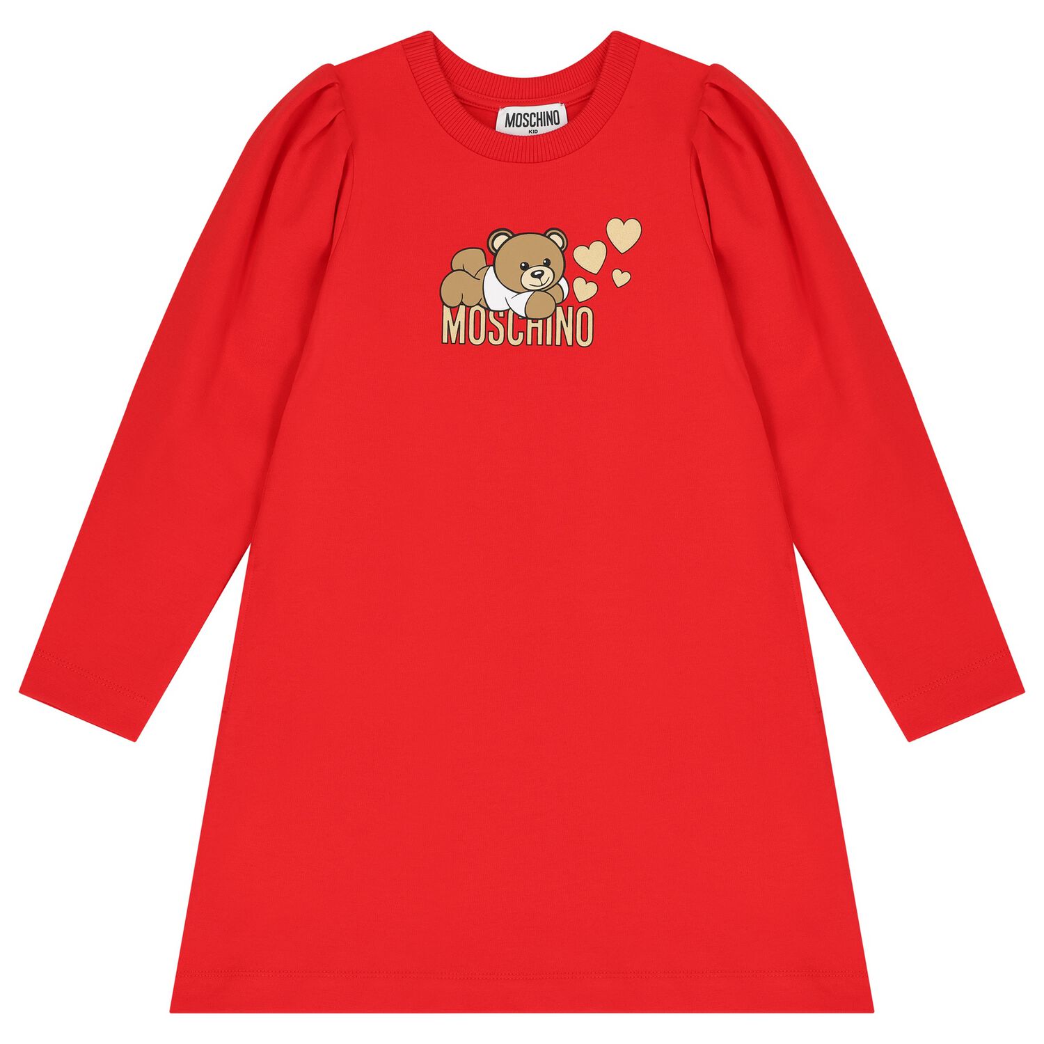 Girls Red Teddy Bear Logo Dress, 2, hi-res
