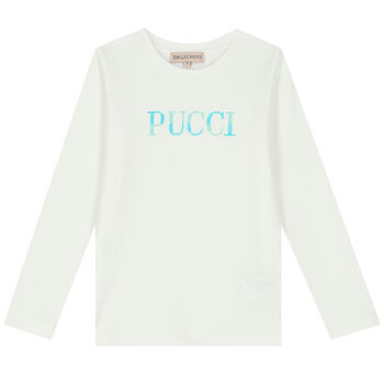 Girls Ivory Logo Long Sleeve Top