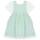 Girls Green Tulle & Chiffon Dress, 1, hi-res