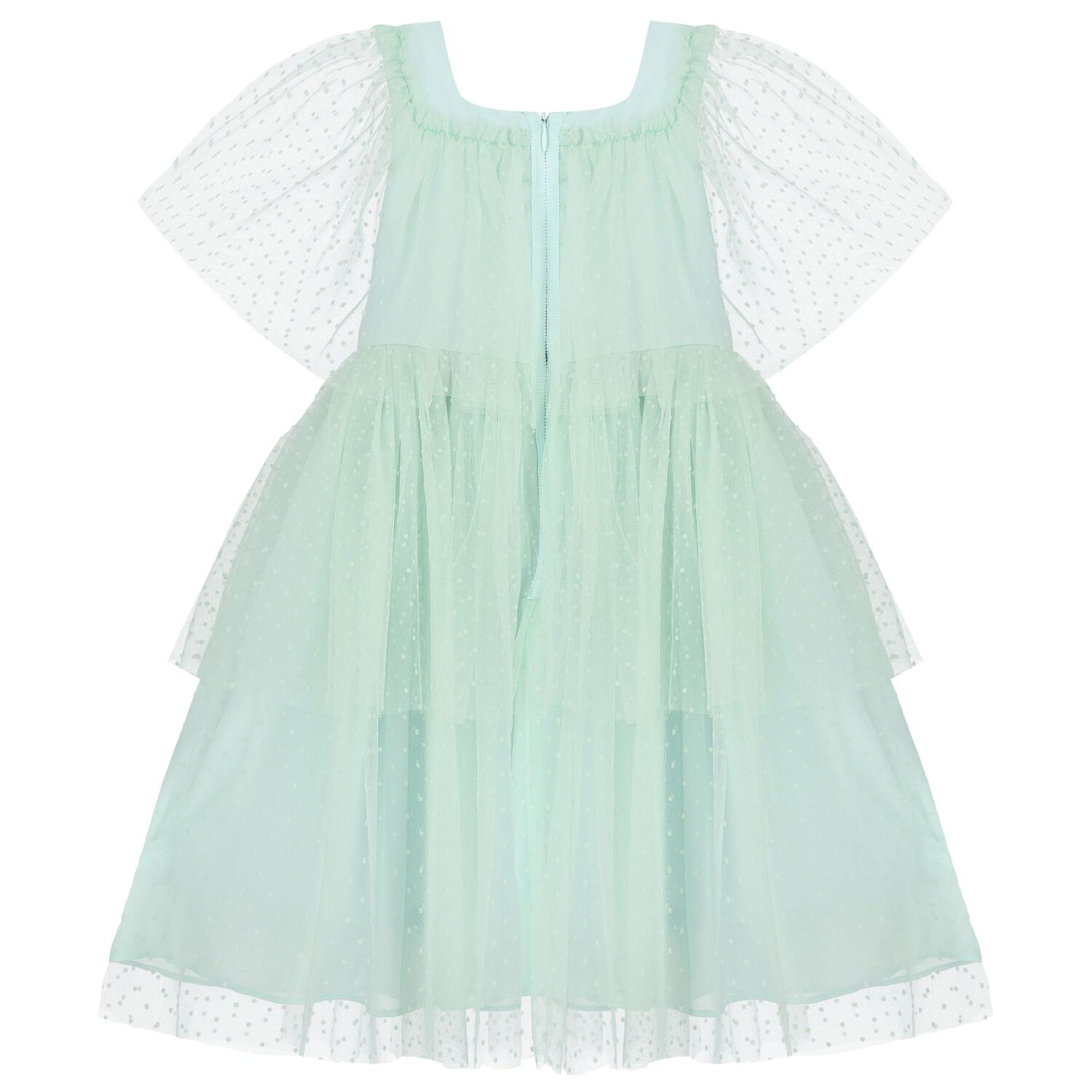 Girls Green Tulle & Chiffon Dress, 1, hi-res