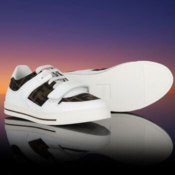 White FF Leather Trainers