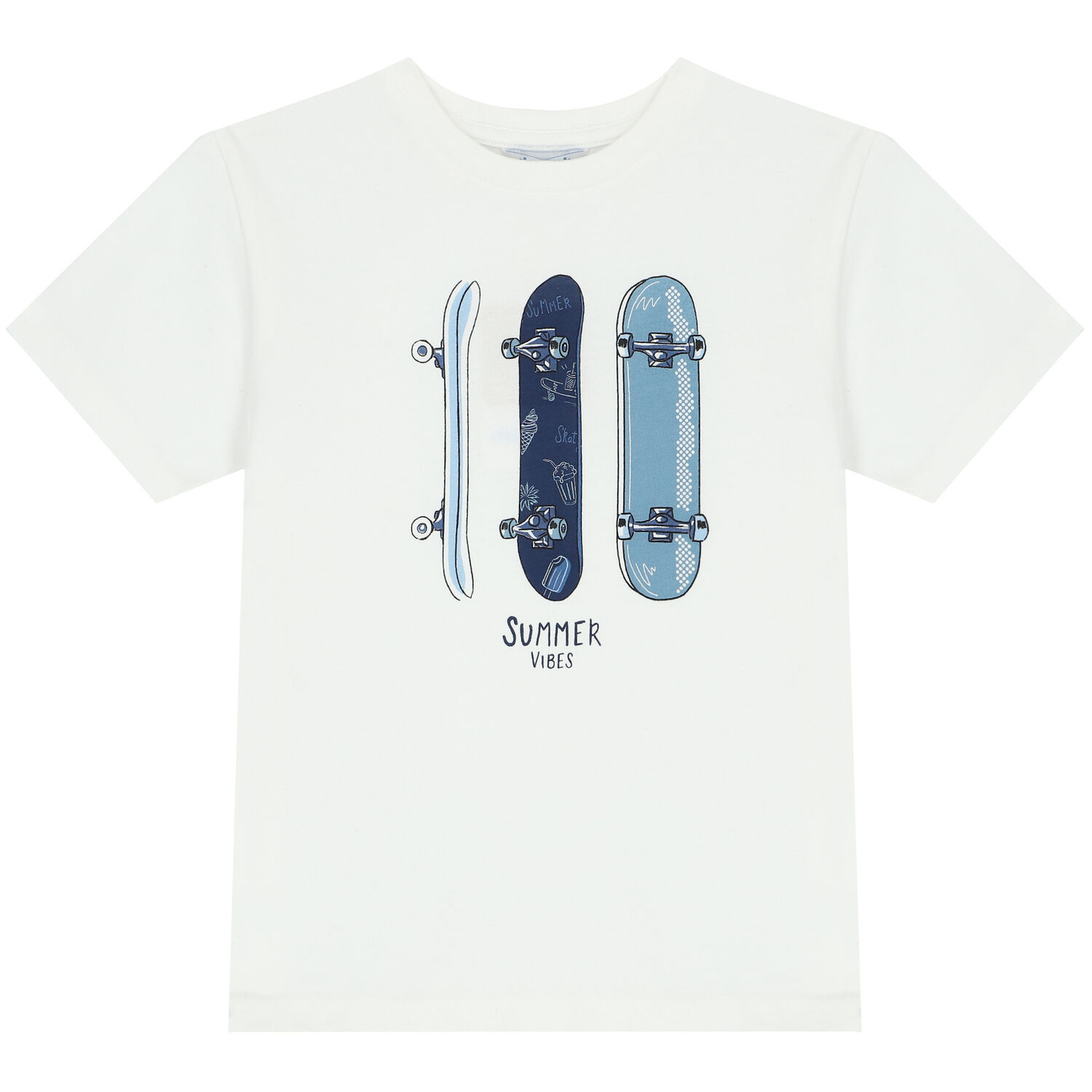 طقم شورت بطبعة لوح تزلج باللون العاجى والكحلى للاولاد, 1, hi-res